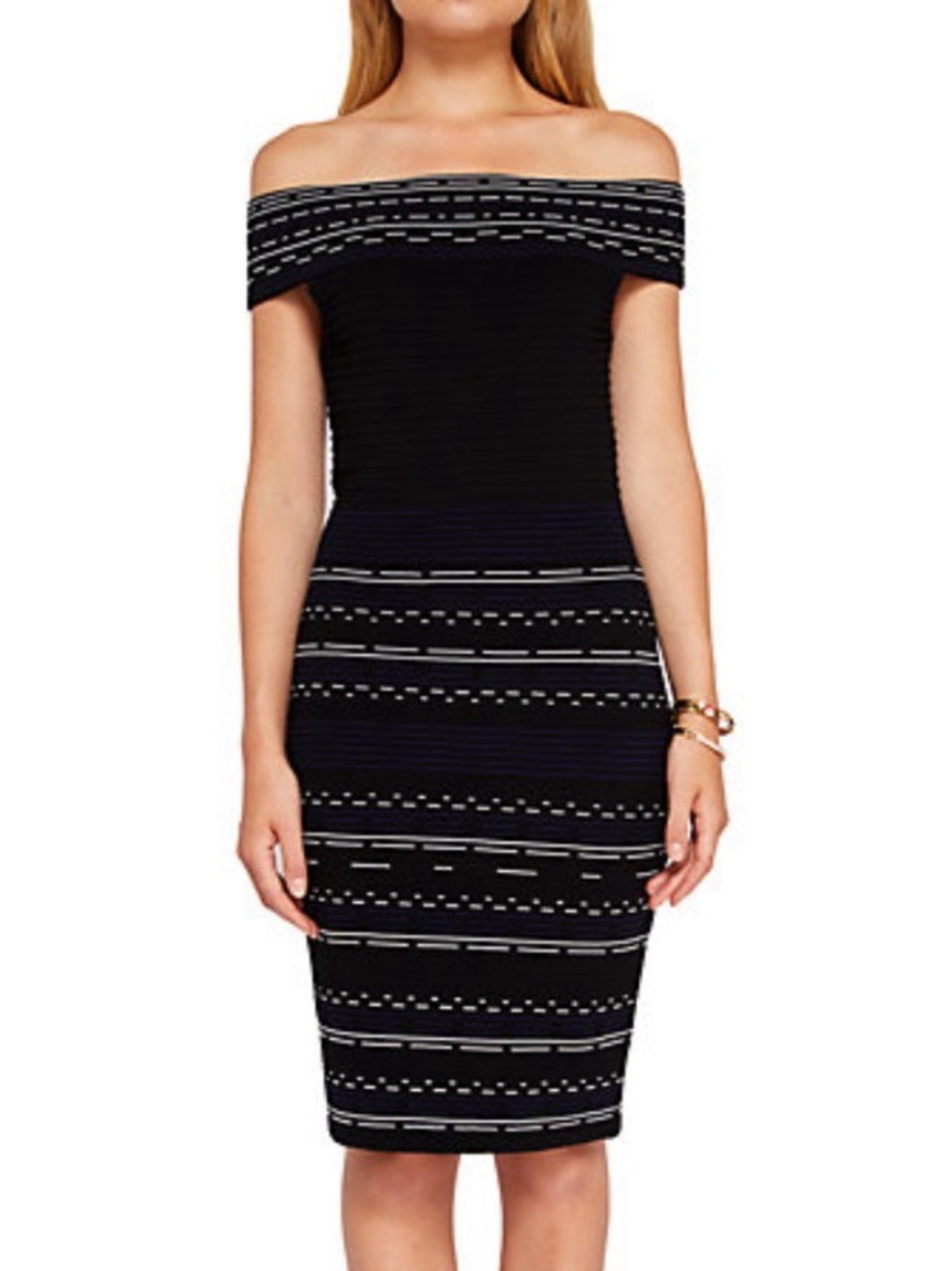 NWT Ted Baker London Navy and White Ribbed Bodycon Sheath Dress